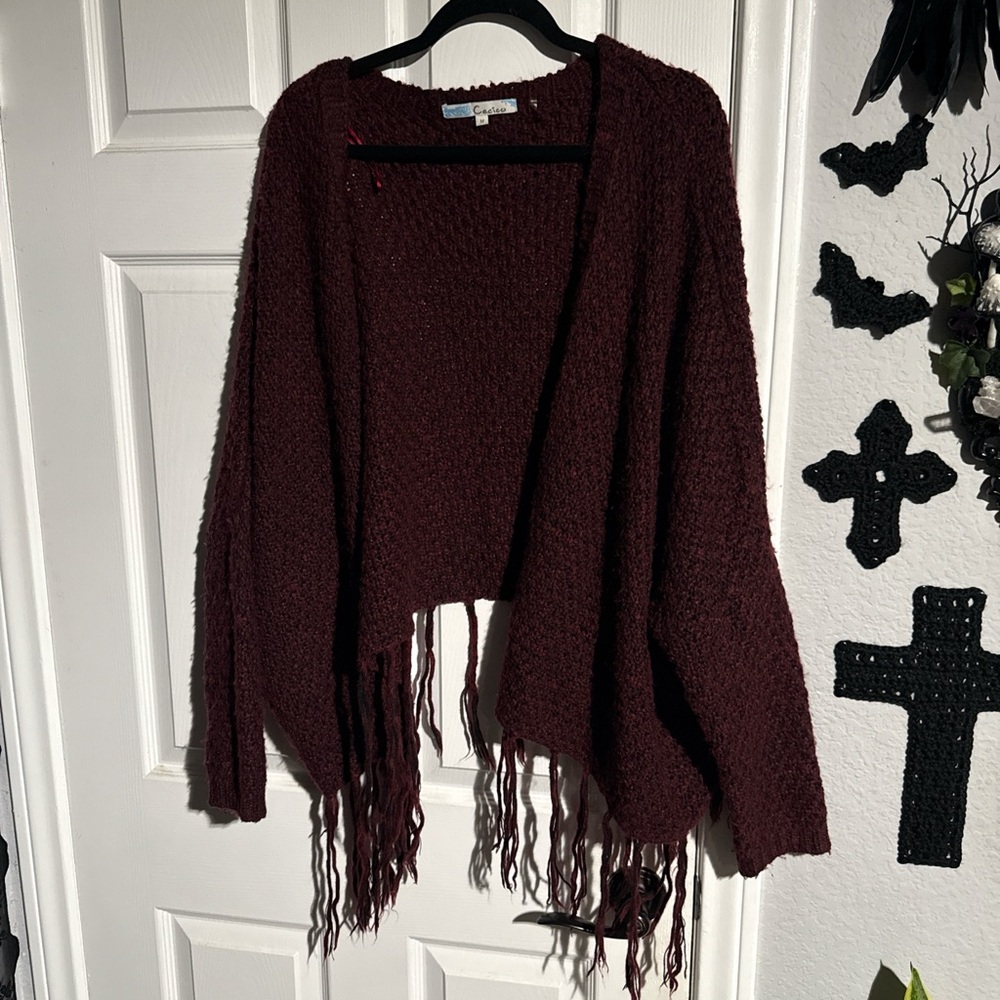 Cecico Red Fringe Shrug Sweater